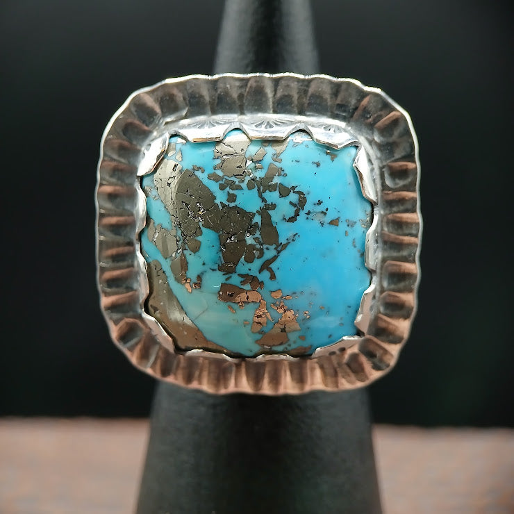 The Hardscrabble — Natural Turquoise & Pyrite Statement Ring