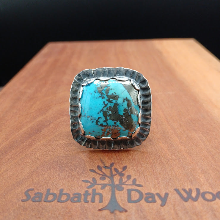 The Hardscrabble — Natural Turquoise & Pyrite Statement Ring