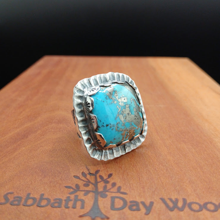 The Hardscrabble — Natural Turquoise & Pyrite Statement Ring