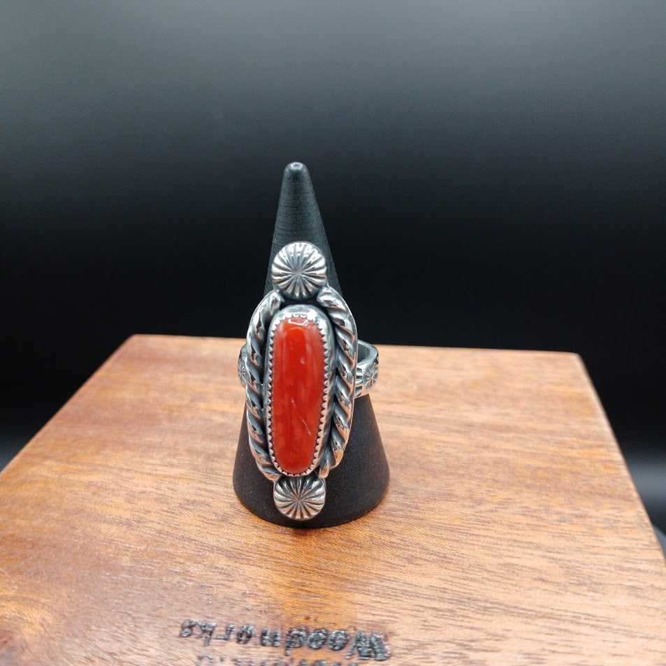 The Cardinal — face-on, black cone, alternate angle, coral vivid red